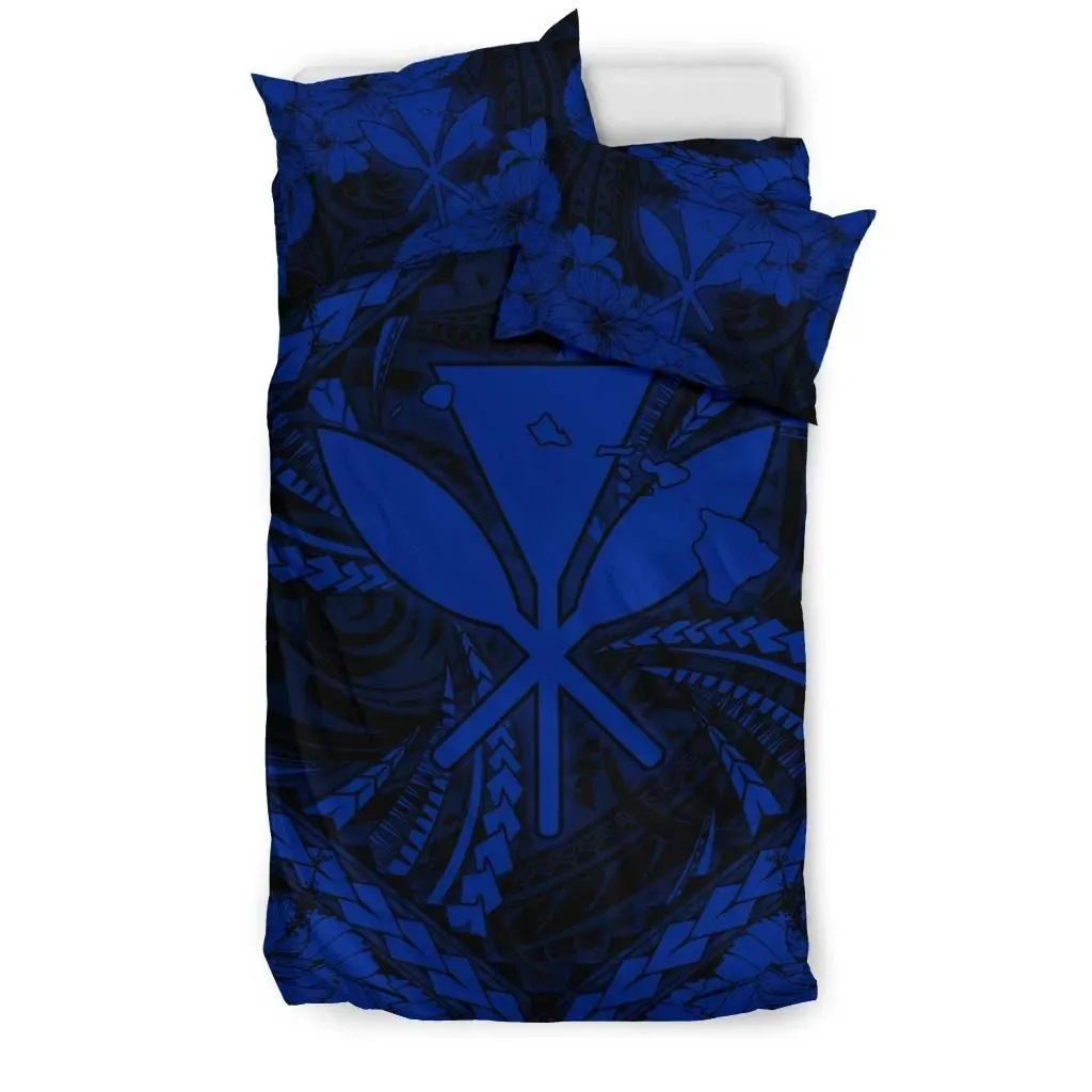FamilyGater Bedding Set - Cover and Pillow Cases Hawaiian Map Kanaka Hibiscus Blue Polynesian - AH - JD