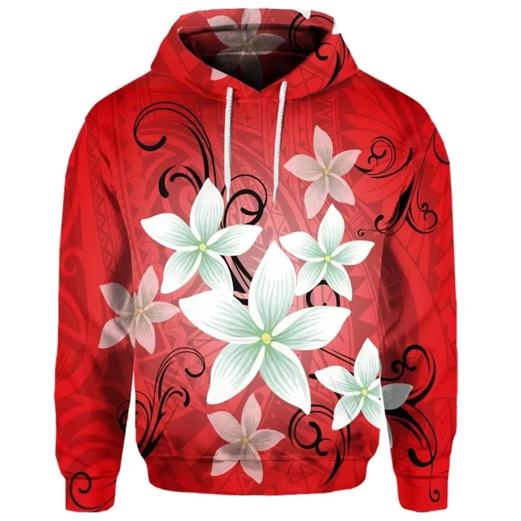 Alohawaii Hoodie - (Personalised) Hawaiian Plumeria Polynesian Hoodie - Red - AH - J4R
