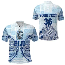 (Custom Personalised) Fiji Tavua Rugby Tapa Polo Shirt Polynesian - Blue, Custom Text and Number A7