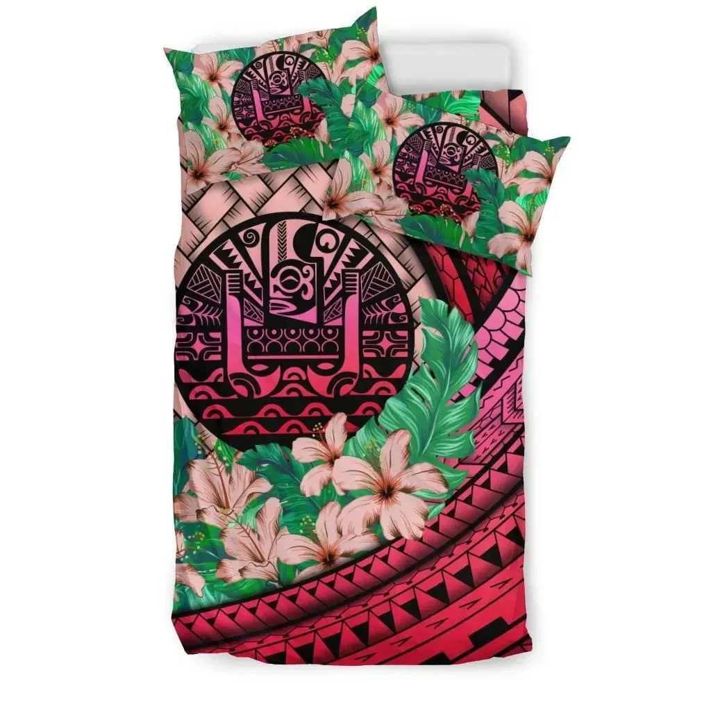 Tahiti Bedding Set - Lauhala Polynesian Hibiscus Pink A24