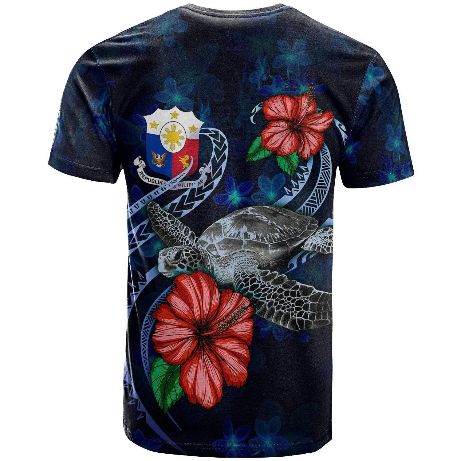 Philippines Polynesian T shirt - Blue Turtle Hibiscus