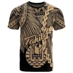 Tahiti Polynesian T shirt - Tribal Wave Tattoo Gold
