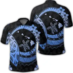 Hawaii Turtle Hibiscus Map Polynesian Polo Shirt Blue - AH