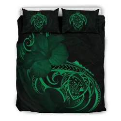 FamilyGater Bedding Set - Cover and Pillow Cases Hawaiian Map Turtle Hibiscus Divise Green Polynesian - AH - J1