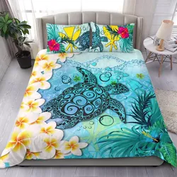 Hawaii Polynesian Turtle Bedding Set Plumeria With Hibiscus K4
