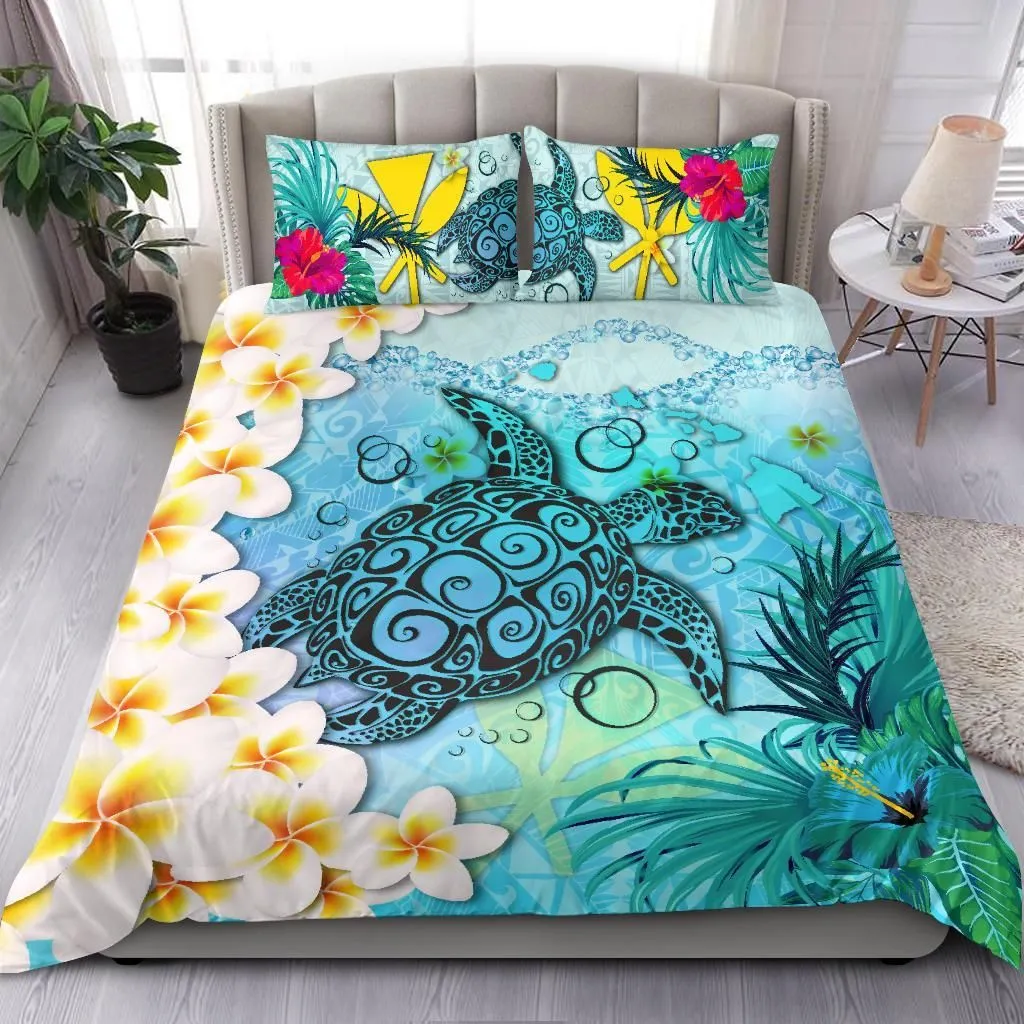 Hawaii Polynesian Turtle Bedding Set Plumeria With Hibiscus K4