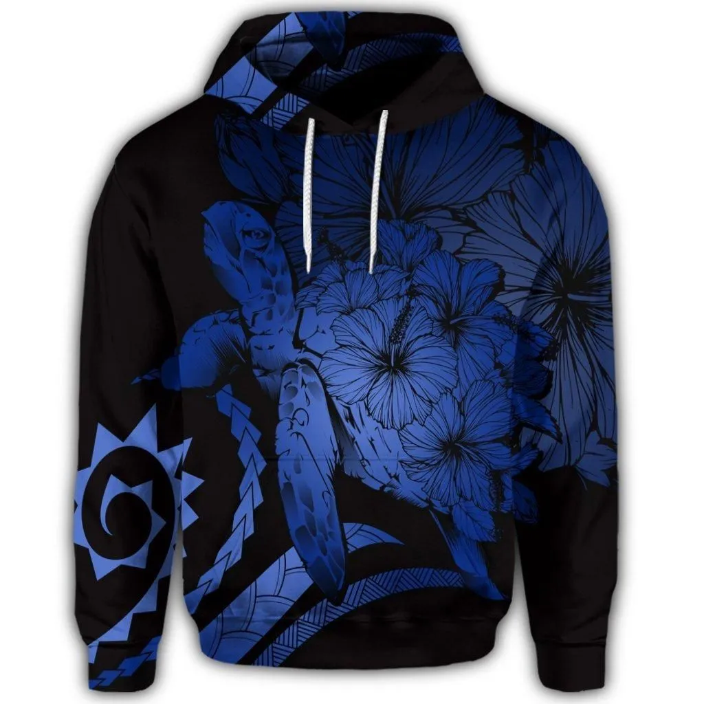 Hawaiian Hoodie - Hawaiian Turtle Hibiscus Polynesian Vintage Hoodie - Blue