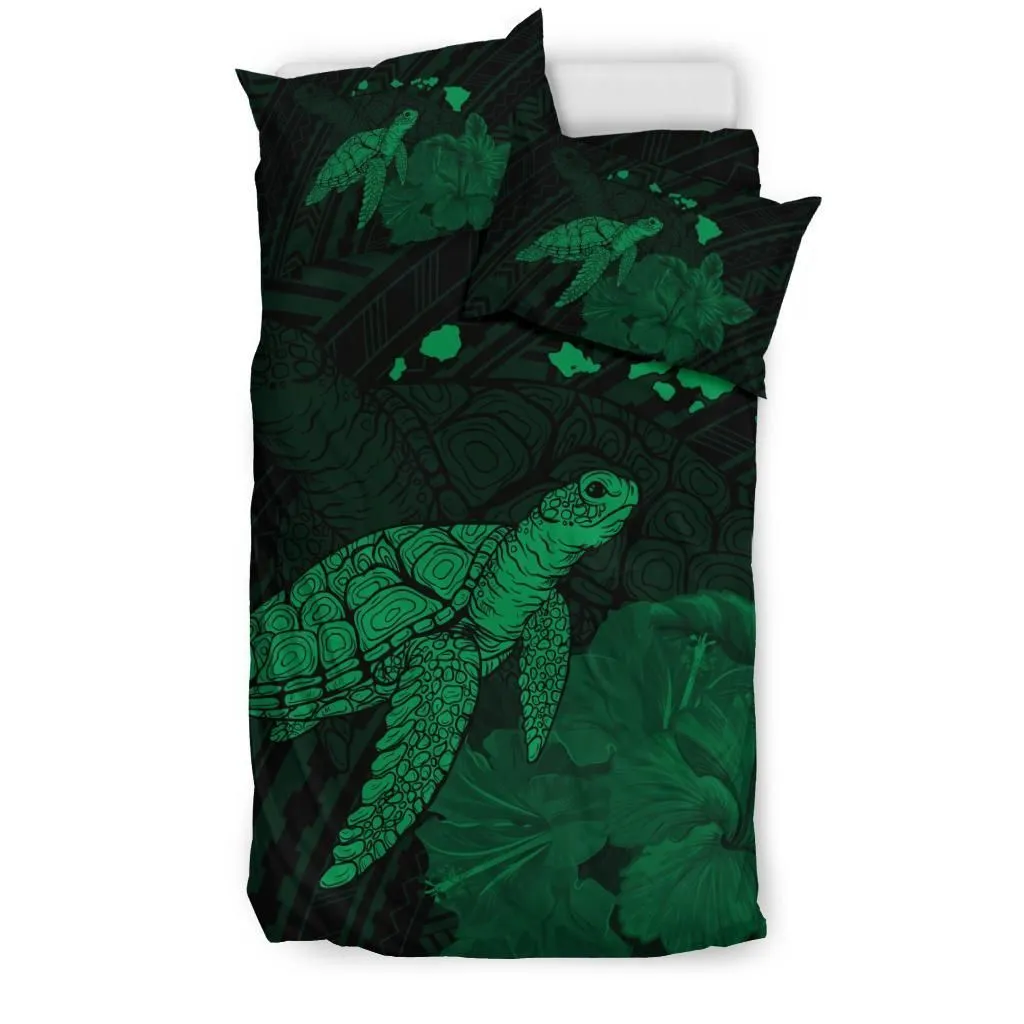 FamilyGater Home Set - Hawaii Polynesian Hibiscus Turtle Map Bedding Set - AH - Green - J5