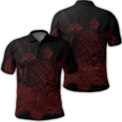 Alohawaii Shirt - Hawaiian Map Turtle Hibiscus Polynesian Polo Shirt - Red - AH - J4R