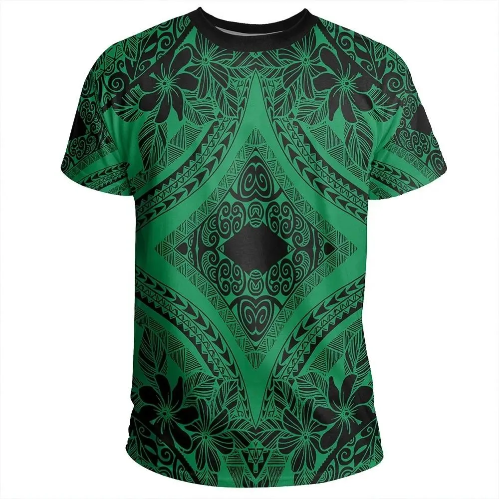Alohawaii Tee - Polynesian Plumeria Mix Green Black T-Shirt - AH - JR