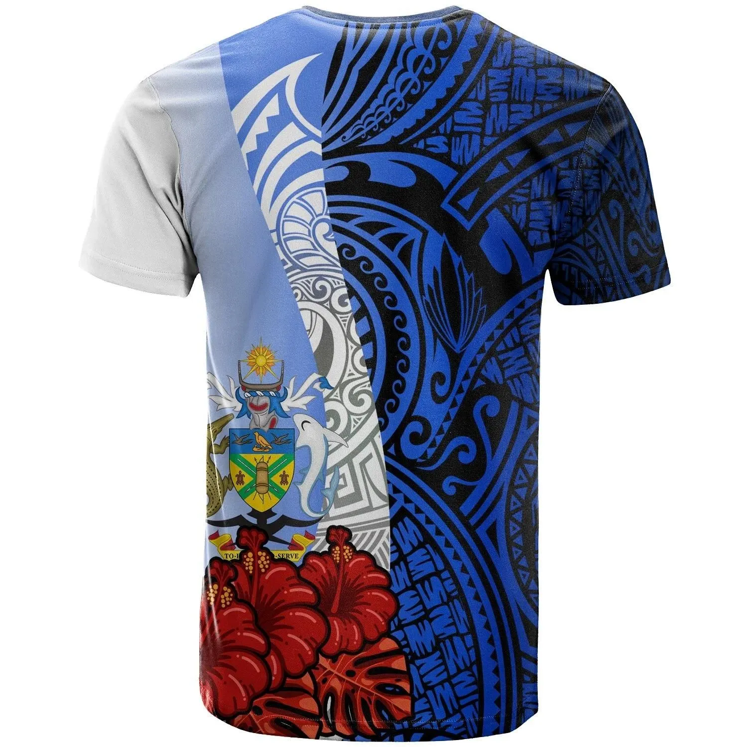 Solomon Islands Polynesian Custom Personalised T-shirt - Coat Of Arm With Hibiscus Blue - BN12