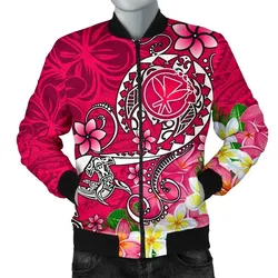 Hawaii Men's Bomber Jacket - Turtle Plumeria Polynesian Tattoo Pink Color - BN18