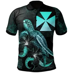 Wallis and Futuna Polynesian Polo Shirt - Turtle With Blooming Hibiscus Turquoise