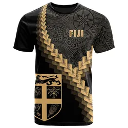 Fiji T-Shirt - Fiji Coat Of Arms With Polynesian Tattoo Gold