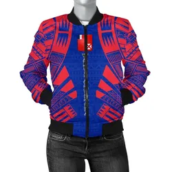 Wallis And Futuna Women Bomber Jacket - Polynesian Tattoo Flag - BN0110
