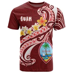 Guam T shirt - Guam Seal Polynesian Patterns Plumeria (Red)