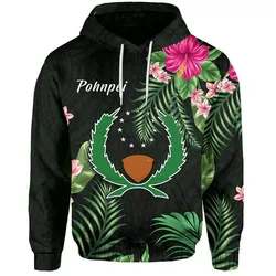 Pohnpei Micronesia Green Hoodie Tropical Flowers LT13