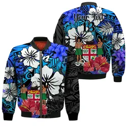 (Custom Text and Number) Fiji Tie Dye Bomber Jacket Polynesian Blue Tribal Creative Tropical Flowers LT13