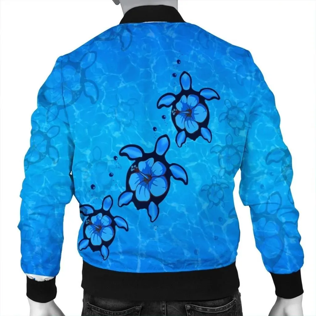 FamilyGater Jacket - Hawaiian Turtle Swim In The OCean With Hibiscus Polynesian Bomber Jacket - AH - JR