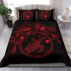 Polynesian Hawaii Bedding Set - Red Turtle Hibiscus Flower Frame Vintage - Bn12