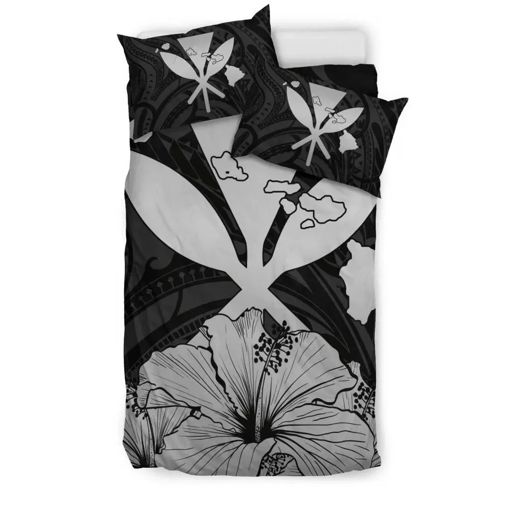 Alohawaii Home Set - Hawaiian Kanaka Bedding Set Hibiscus Polynesian Love Gray J1