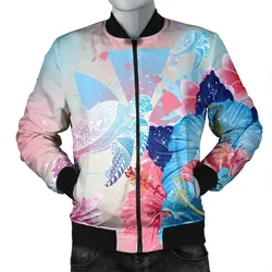 FamilyGater Jacket - Hawaii Map Kanaka Hibiscus Polynesian Turtle Swimming Bomber Jacket - Sweet Dream Style - AH - J5R