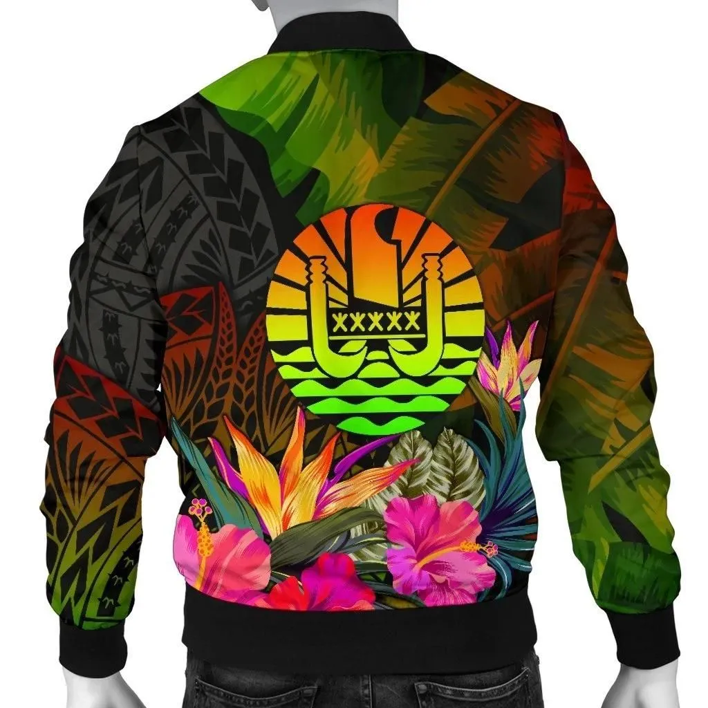 FamilyGater Jacket - Bomber Jacket Tahiti Polynesian Personalised - Hibiscus and Banana Leaves - BN15