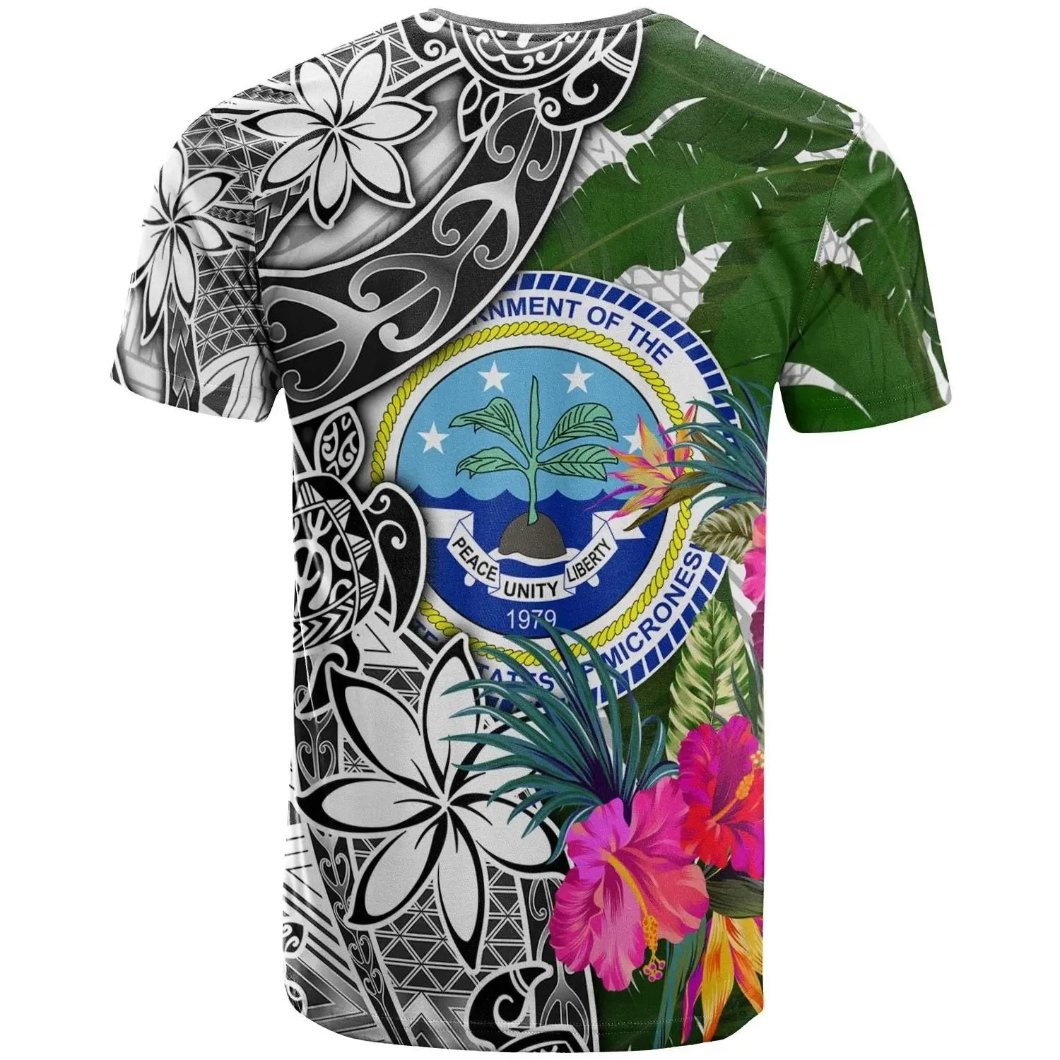 Federated States of Micronesia T-Shirt White - Turtle Plumeria Banana Leaf - BN11