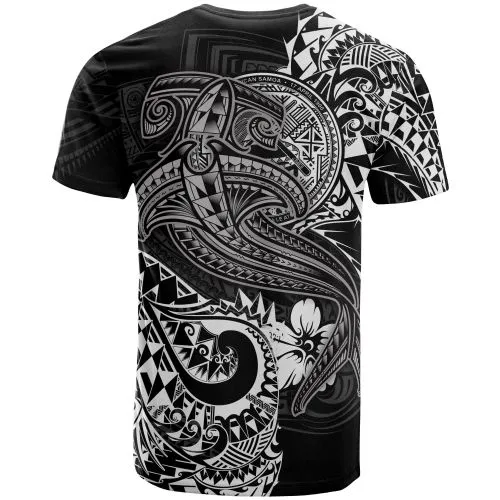 American Samoa T Shirt - White Shark Polynesian Tattoo