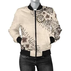 Cook Islands Womens Bomber Jacket - The Beige Hibiscus