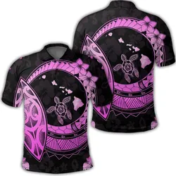 Hawaii Turtle Hibiscus Map Polynesian Polo Shirt Pink