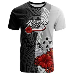 Kosrae Micronesia T-Shirt - Coat Of Arm With Hibiscus White - BN12
