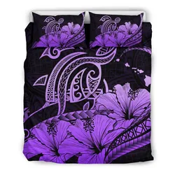 Hawaiian Map Hibiscus Turtle Polynesian Bedding Set Violet - AH - J1