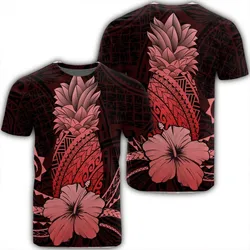 Hawaii Polynesian Pineapple Hibiscus T-Shirt - Red - AH
