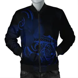 Alohawaii Jacket - Hawaii Map Turtle Hibiscus Divise Polynesian Bomber Jacket Blue - AH - JR