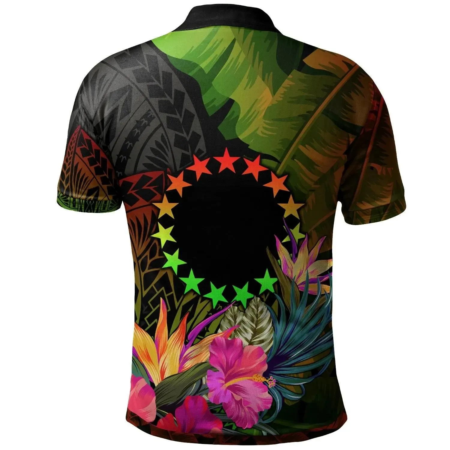 Alohawaii Shirt - Polo Shirt Cook Islands Polynesian Hibiscus and Banana Leaves - BN15