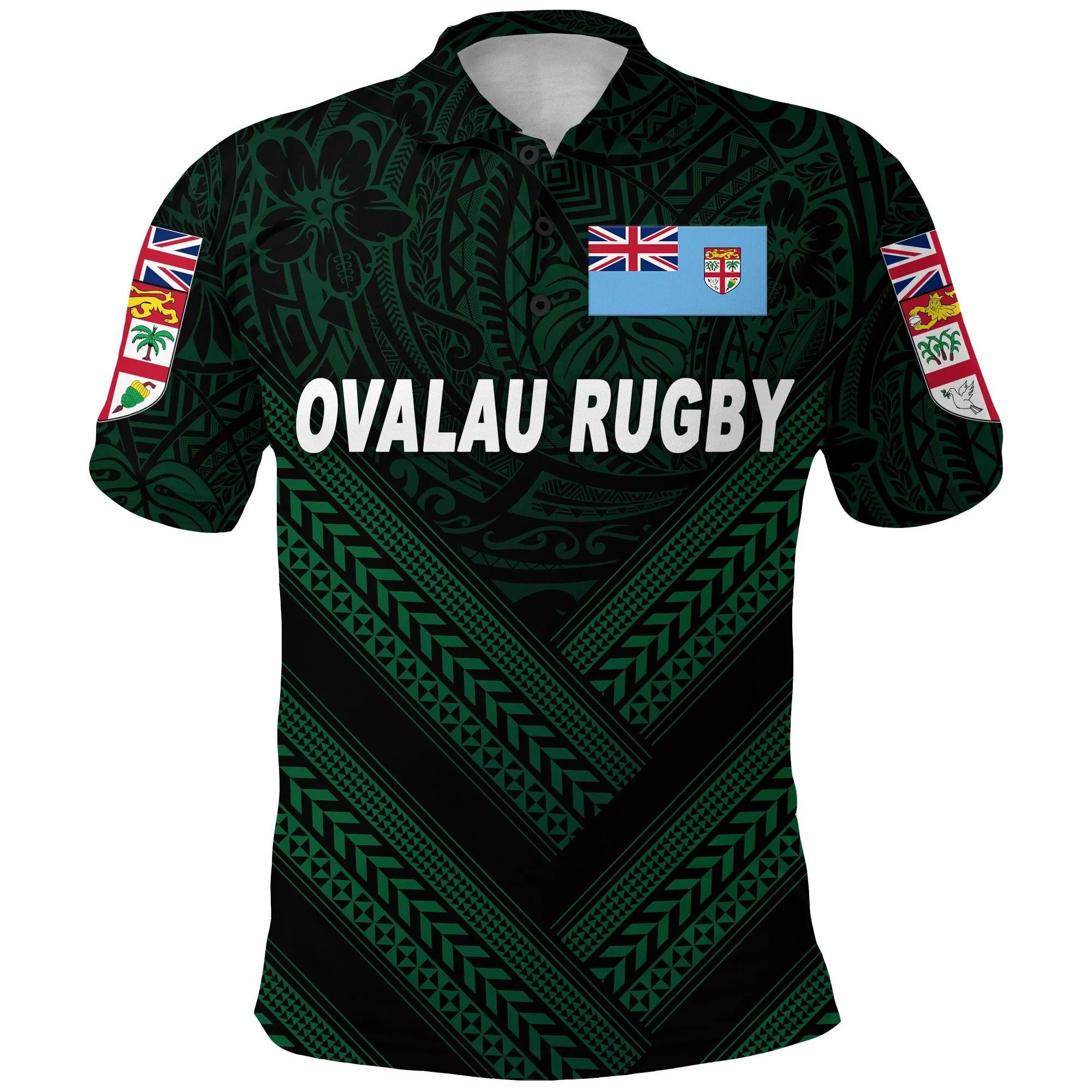 (Custom Personalised) Fiji Ovalau Rugby Polo Shirt Dark Green Style, Custom Text And Number LT8