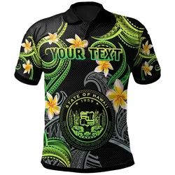 Hawaii Polo Shirt - Custom Personalised Polynesian Waves with Plumeria Flowers (Green)