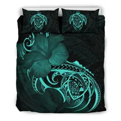 FamilyGater Bedding Set - Cover and Pillow Cases Hawaiian Map Turtle Hibiscus Divise Turquoise Polynesian - AH - J1