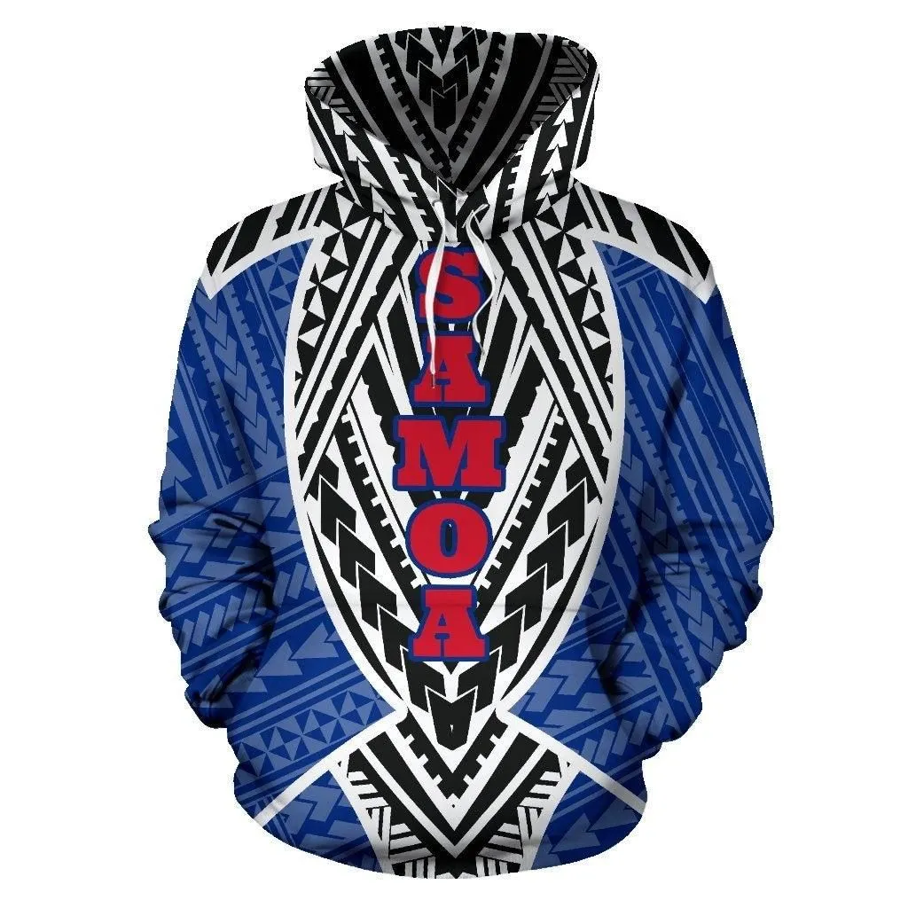 Samoa Hoodie - Samoa Coat Of Arms Polynesian Tattoo Sport Style Blue