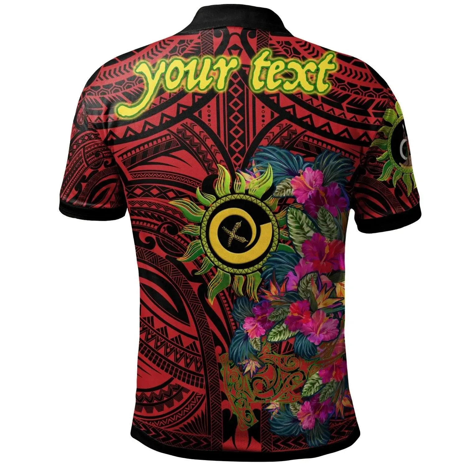 (Custom)Polynesian Polo Shirt - Vanuatu Symbols With Hibiscus Ver03- BN17