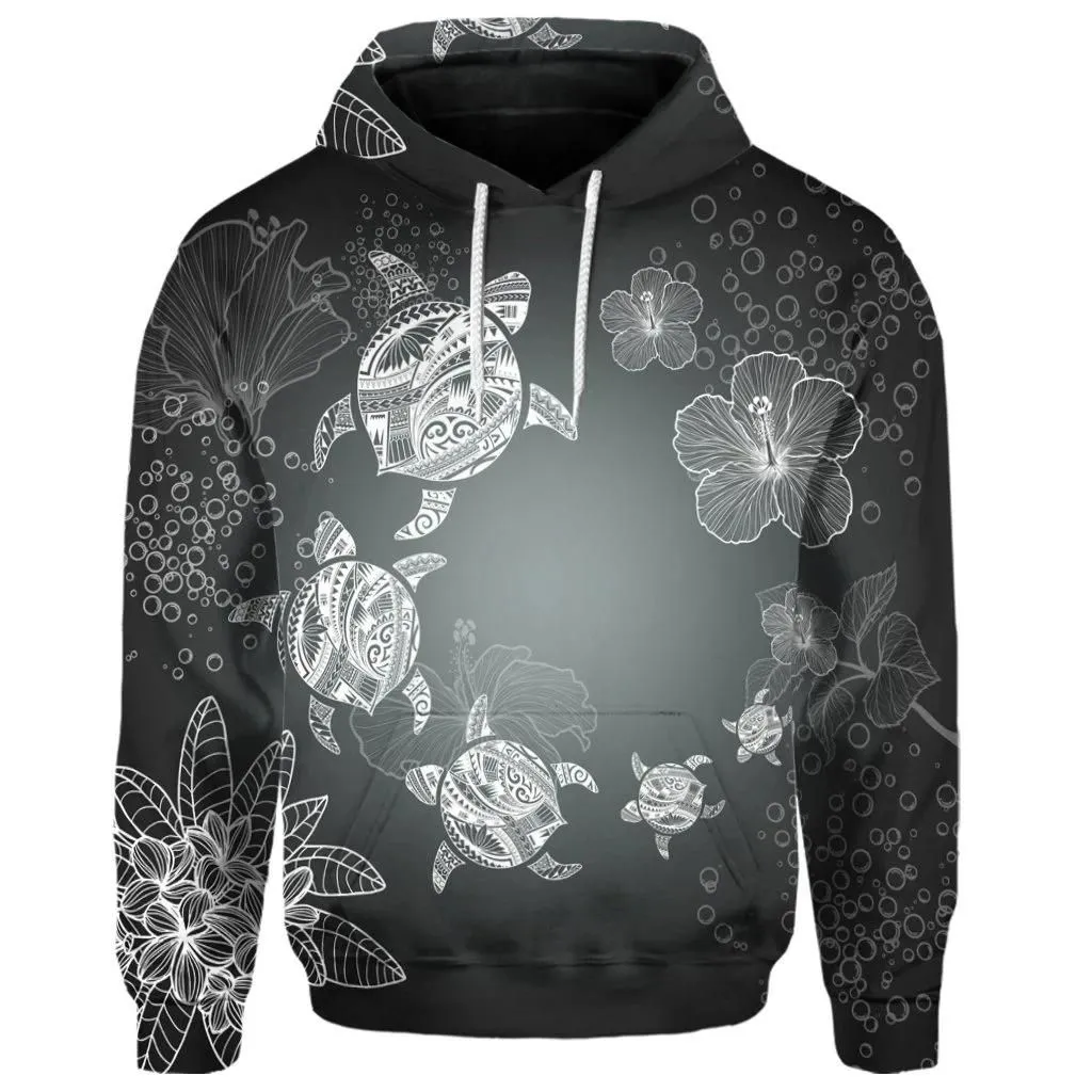 Alohawaii Hoodie - (Personalised) Hawaiian Plumeria Hibiscus Turtle Under Sea Polynesian Hoodie White AH - J7R