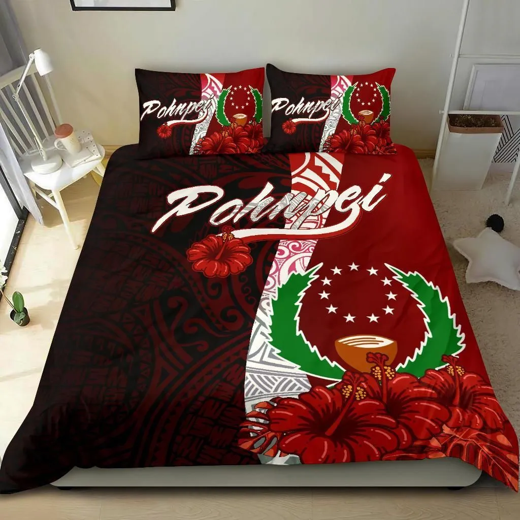 Pohnpei Micronesia Bedding Set - Coat Of Arm With Hibiscus