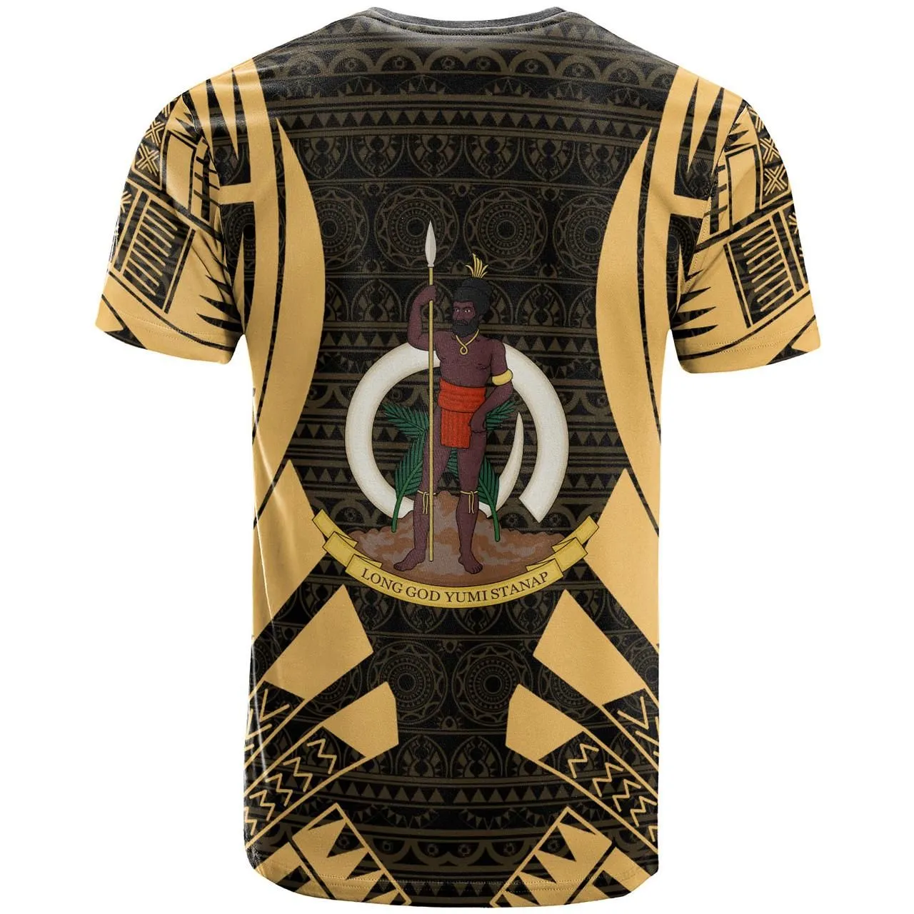 Vanuatu T-Shirt - Vanuatu Coat Of Arms Polynesian Tattoo Gold Style