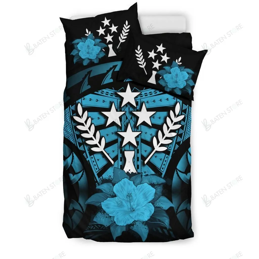 Kosrae Hibiscus Blue And Black Bedding Set Bedroom Decor