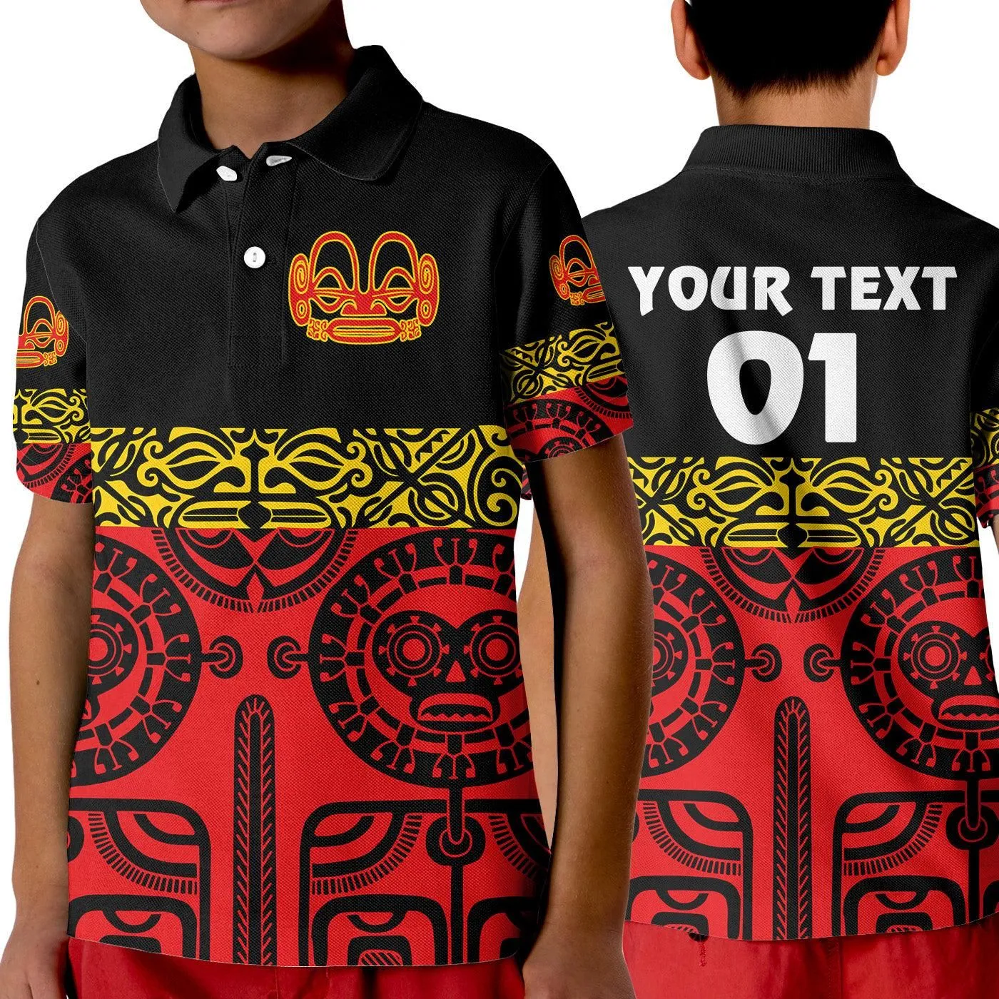 (Custom Personalised) Marquesas Islands Polo Shirt KID Marquesan Tattoo Special Style - Red LT8