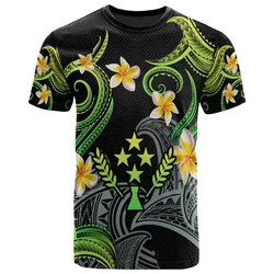 Kosrae T-shirt - Custom Personalised Polynesian Waves with Plumeria Flowers (Green)