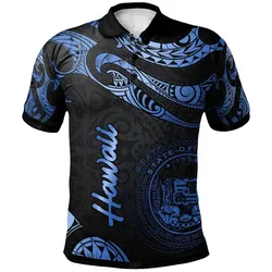 Hawaii Polynesian Polo Shirt - Poly Tattoo Blue Version