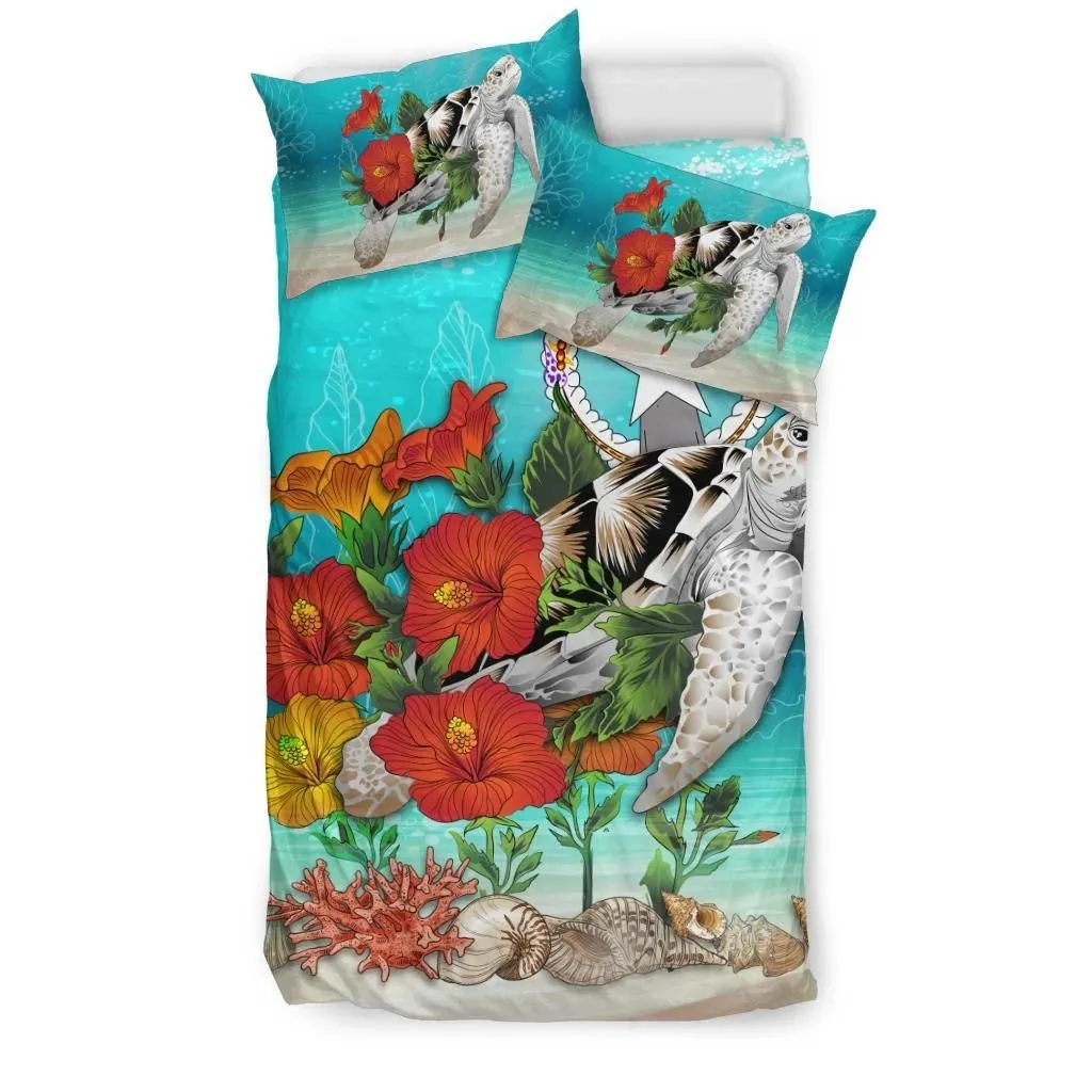 FamilyGater Bedding Set - Cover and Pillow Cases Northern Mariana Islands - Ocean Turtle Hibiscus A24