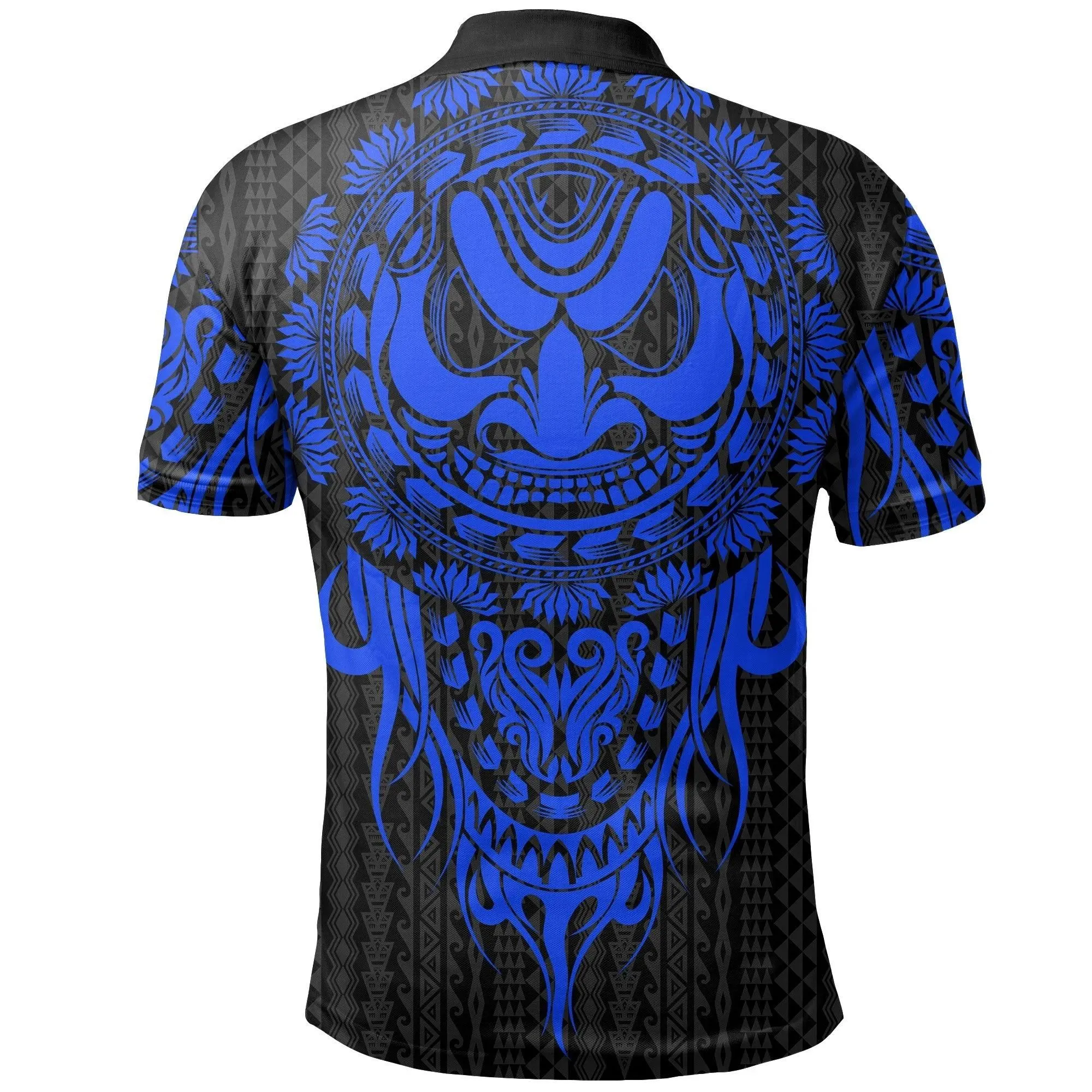 Polynesian Polo Shirt - Tattoo Tiki Mask Blue - BN12